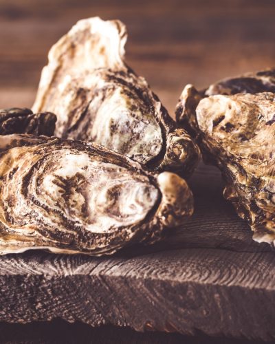 Raw oysters on the board Raw oysters on the board